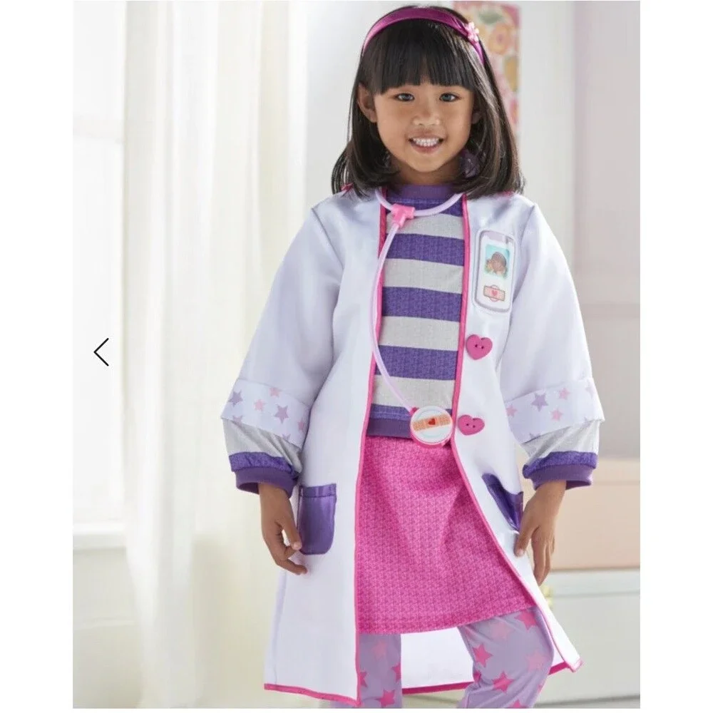 Disney Store Doc McStuffins Costume Kids Scrubs, Headband Stethoscope Size 7/8